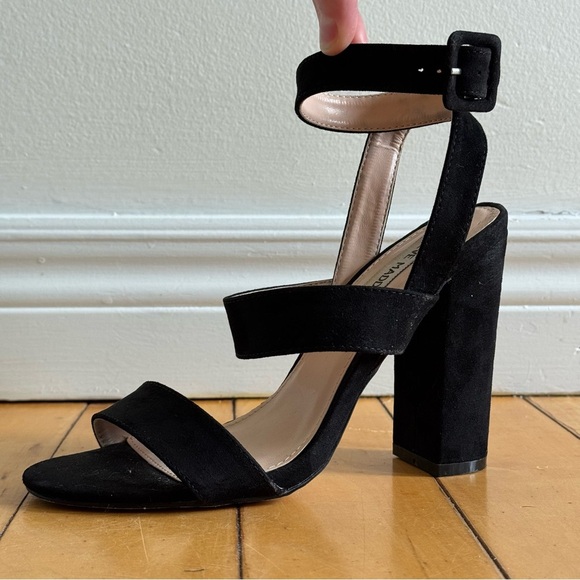 Steve Madden Black Suede Block Heel Sandals - Picture 3 of 12